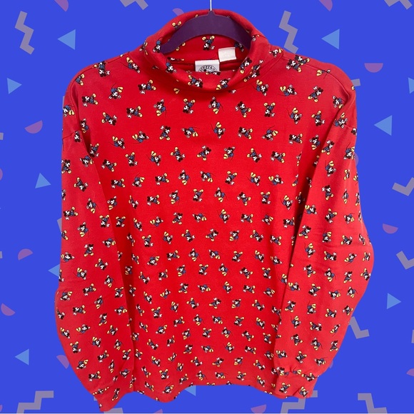 Mickey & Co. Sweaters - Vintage Mickey & Co. red graphic Mickey Mouse turtleneck layering shirt
